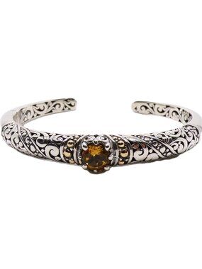 Sterling Silver & 18k Gold Accents Citrine Hinged Cuff Bracelet
